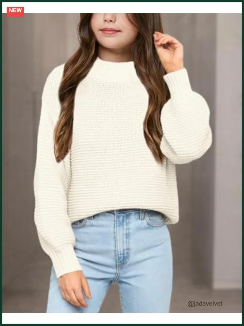 Girls Mock Neck Pullover Sweater Long Sleeve Chunky Knit Jumper Tops